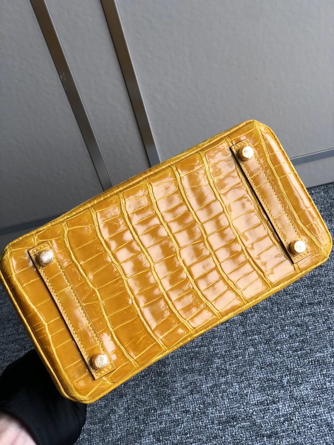 Taiwan Hermes Birkin 25cm 9D Jaune Amber 琥珀黃 供珠亮面倒V 澳洲灣鱷