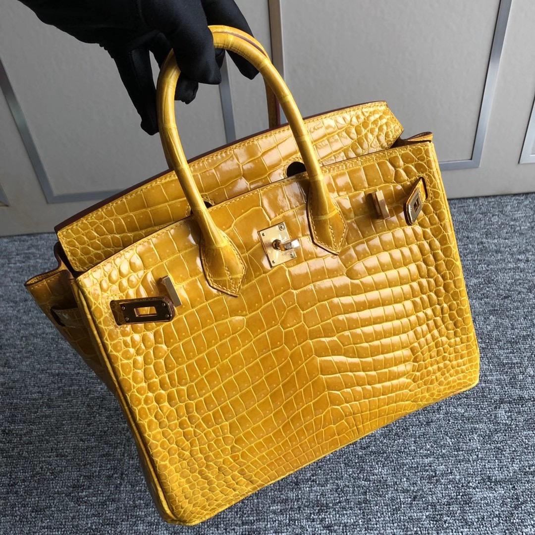 Taiwan Hermes Birkin 25cm 9D Jaune Amber 琥珀黃 供珠亮面倒V 澳洲灣鱷