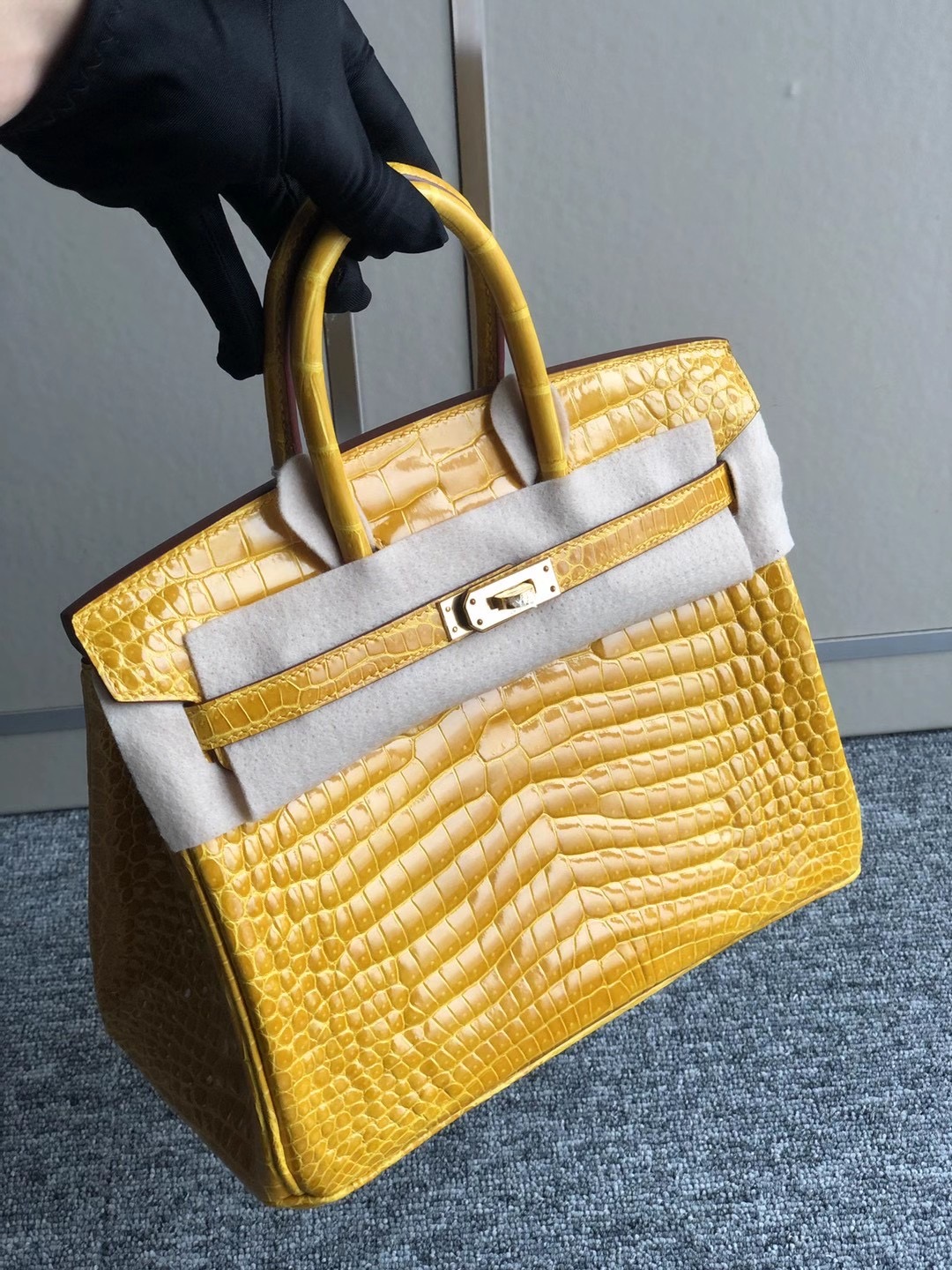 Taiwan Hermes Birkin 25cm 9D Jaune Amber 琥珀黃 供珠亮面倒V 澳洲灣鱷