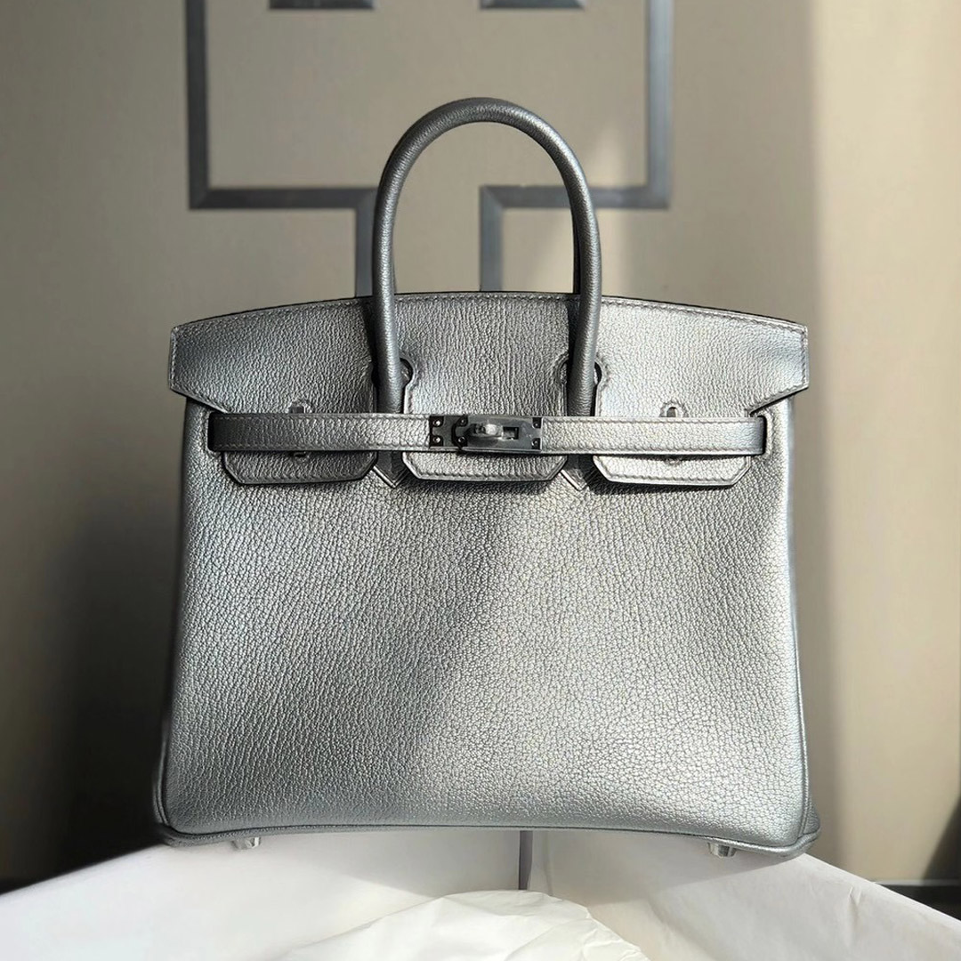 臺灣臺北市中山區愛馬仕鉑金包價格多少 Hermes Birkin 25cm Chevre 山羊皮 銀色