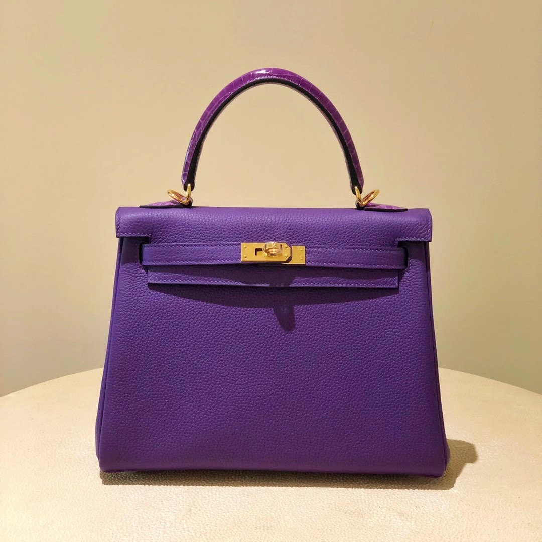 香港元朗區元朗 Hermes Kelly Touch 25cm Togo小牛皮 手腕 亮面美洲鱷魚