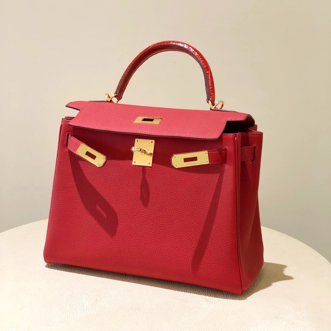 香港元朗區元朗 Hermes Kelly Touch 25cm Togo小牛皮 手腕 亮面美洲鱷魚