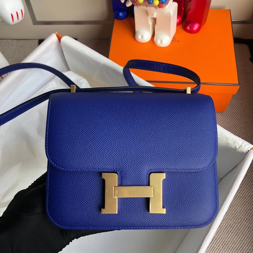 Hong Kong Hermes Mini Constance 19cm Epsom 7T Blue electric 電光藍 金扣