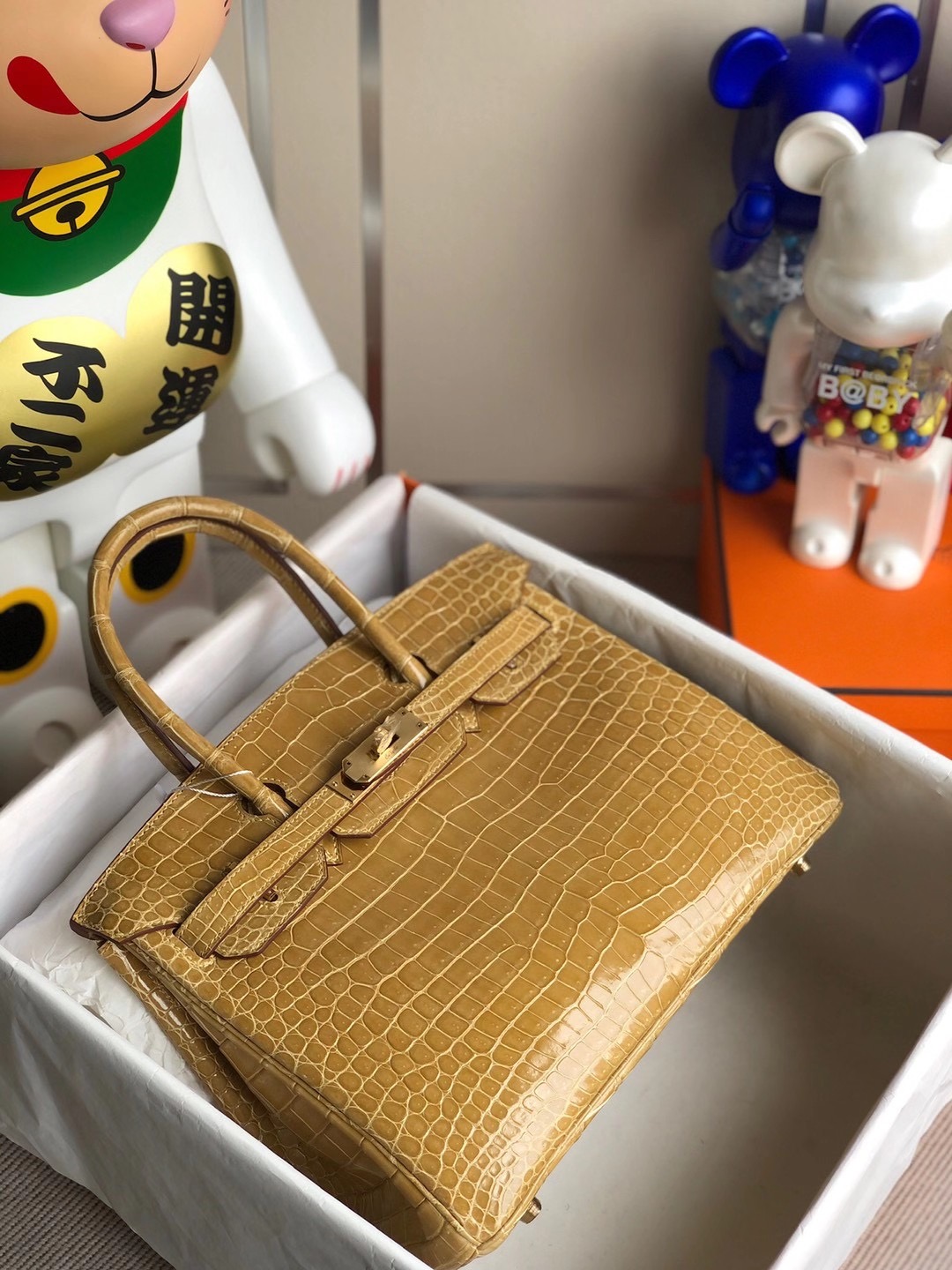 Hong Kong Hermes Birkin 30cm CK14 Beige 杏色 亮面倒V 澳洲灣鱷