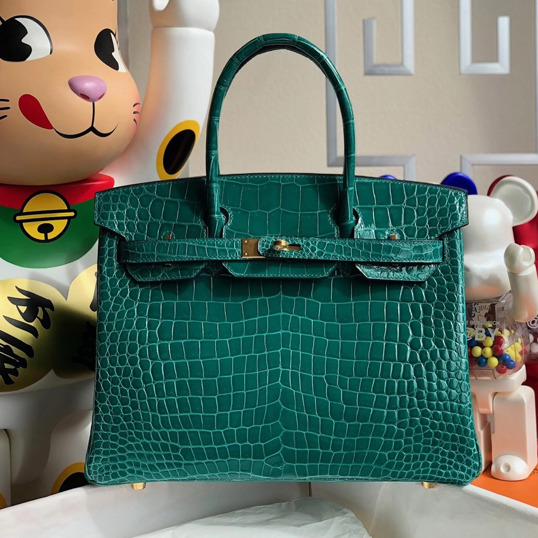 愛馬仕鉑金包 Hermes Birkin 30cm 6Q Very emeraude 翡翠綠 亮面倒V 澳洲灣鱷