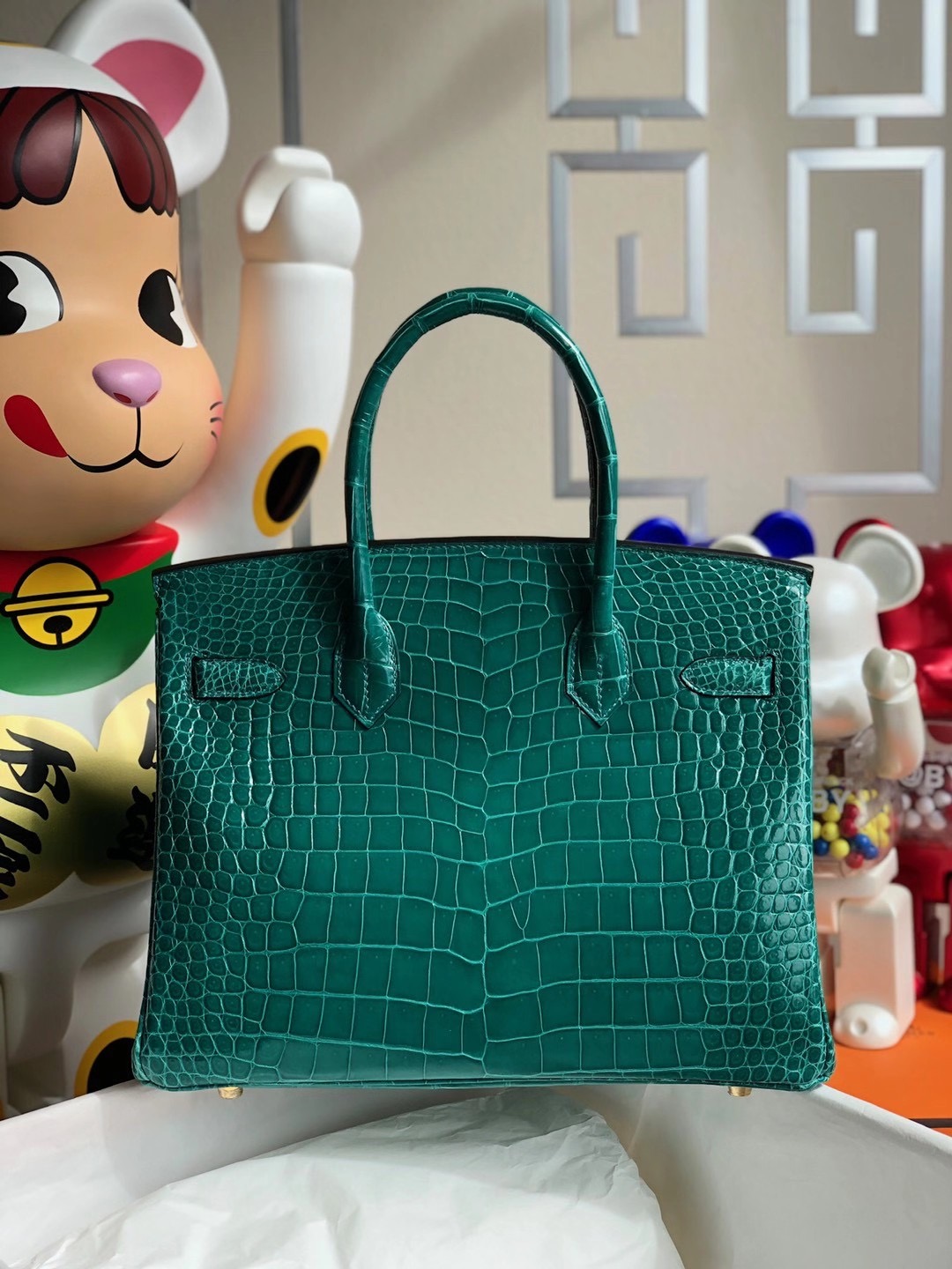 愛馬仕鉑金包 Hermes Birkin 30cm 6Q Very emeraude 翡翠綠 亮面倒V 澳洲灣鱷