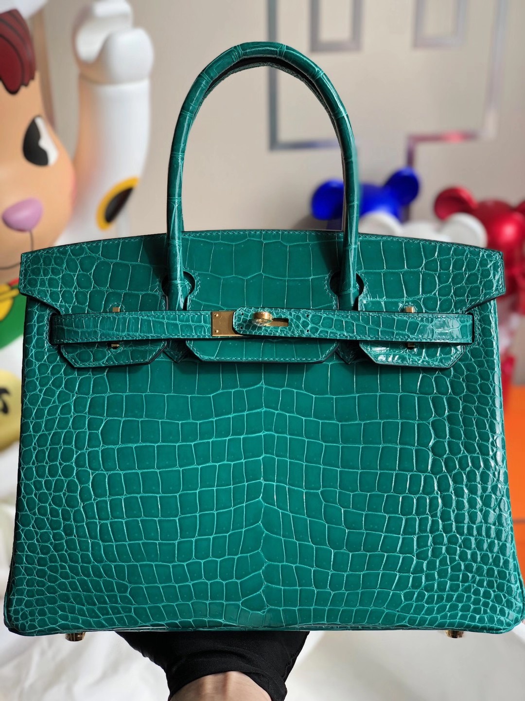 愛馬仕鉑金包 Hermes Birkin 30cm 6Q Very emeraude 翡翠綠 亮面倒V 澳洲灣鱷