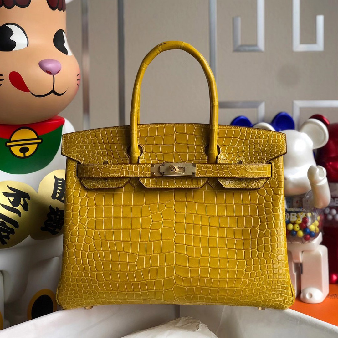 Hong Kong North Hermes Birkin 30cm 9D Jaune Amber 琥珀黃 亮面倒V 澳洲灣鱷