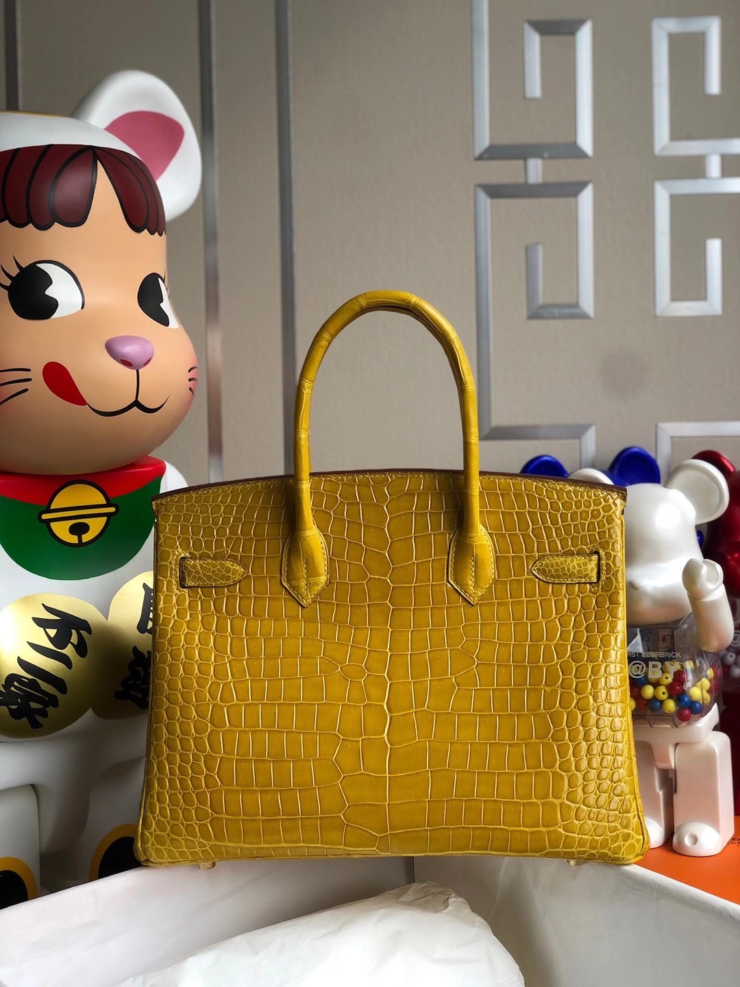 Hong Kong North Hermes Birkin 30cm 9D Jaune Amber 琥珀黃 亮面倒V 澳洲灣鱷