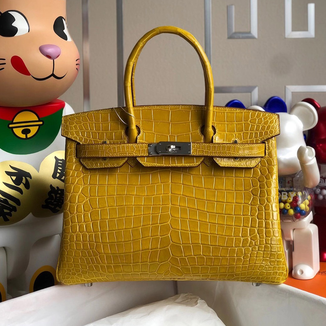 Hong Kong North Hermes Birkin 30cm 9D Jaune Amber 琥珀黃 亮面倒V 澳洲灣鱷