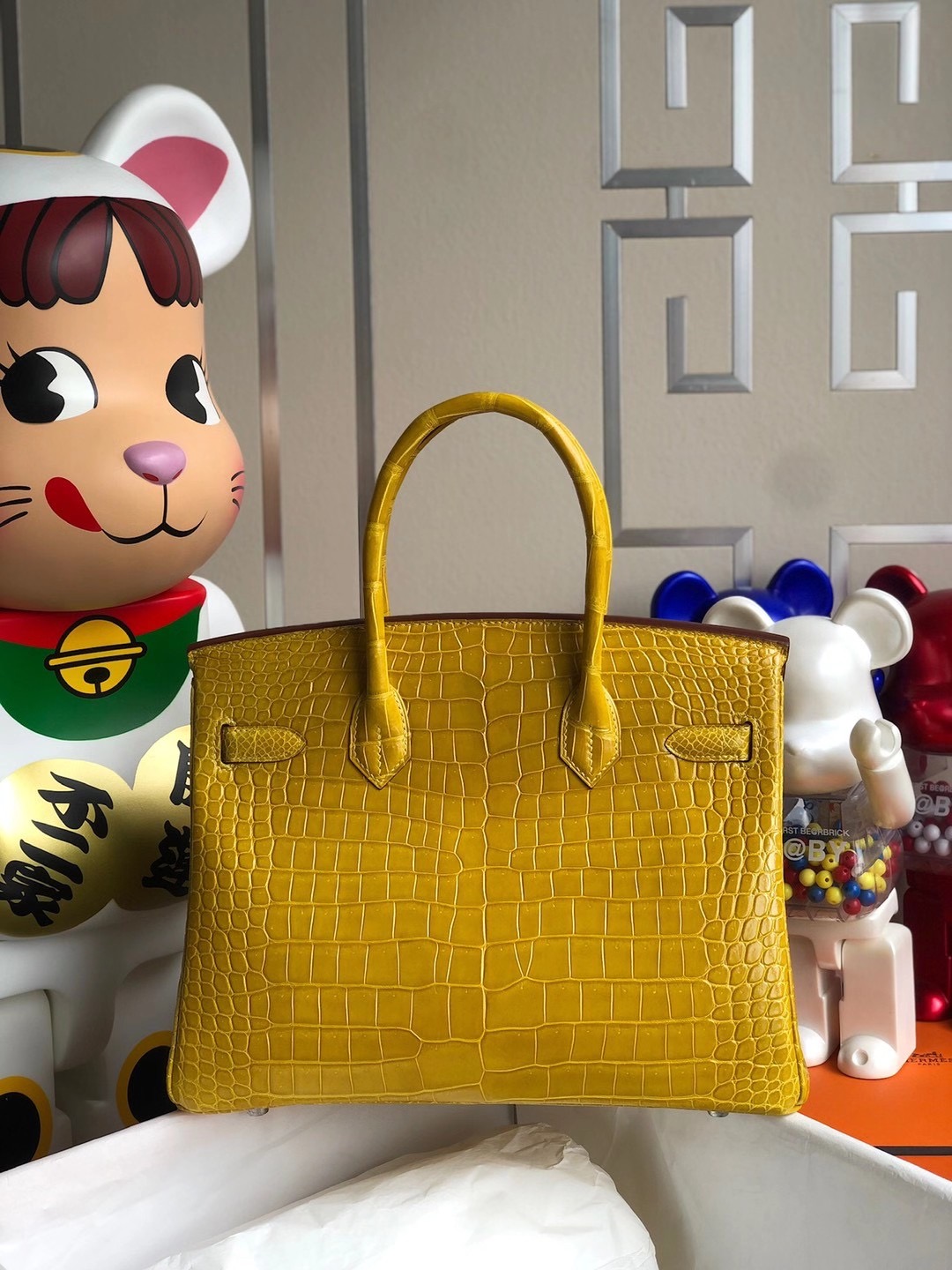 Hong Kong North Hermes Birkin 30cm 9D Jaune Amber 琥珀黃 亮面倒V 澳洲灣鱷