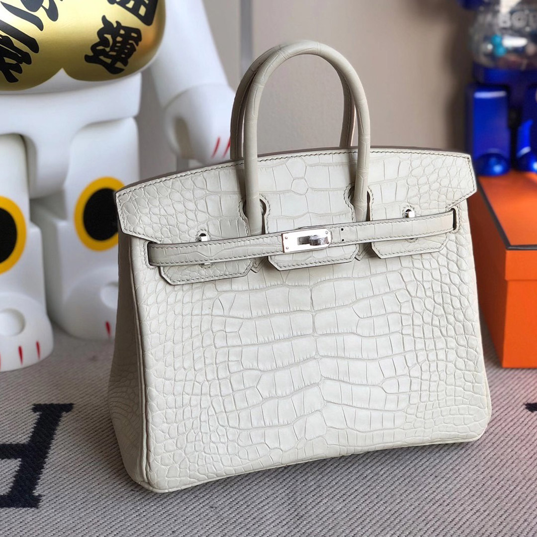 Hermes Birkin 25cm 霧面方塊 美洲鱷魚 8L Beton 奶油白 Matte Alligator Crocodile