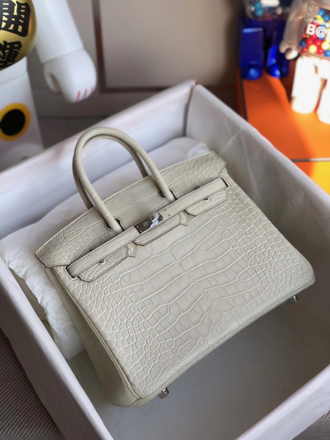 Hermes Birkin 25cm 霧面方塊 美洲鱷魚 8L Beton 奶油白 Matte Alligator Crocodile