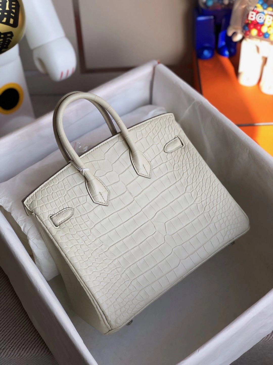 Hermes Birkin 25cm 霧面方塊 美洲鱷魚 8L Beton 奶油白 Matte Alligator Crocodile