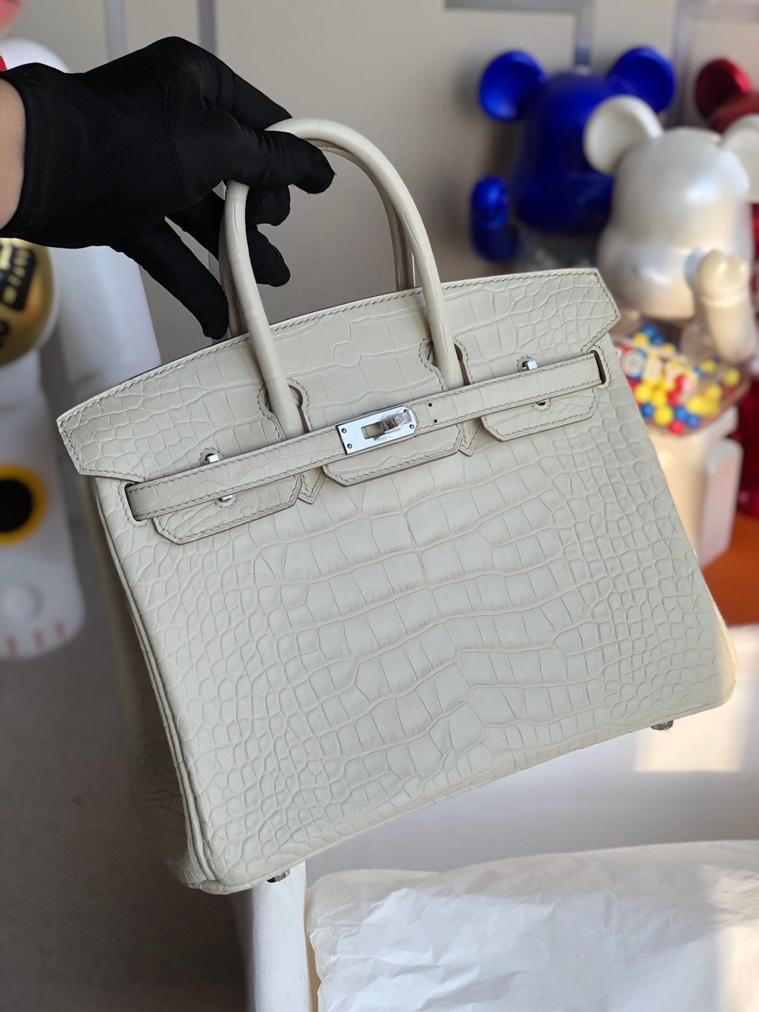 Hermes Birkin 25cm 霧面方塊 美洲鱷魚 8L Beton 奶油白 Matte Alligator Crocodile