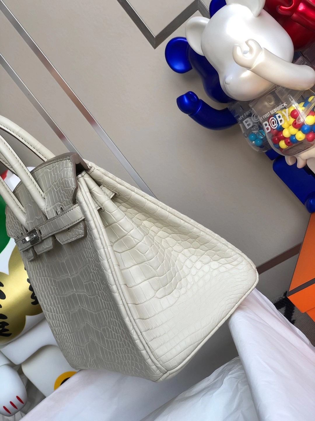 Hermes Birkin 25cm 霧面方塊 美洲鱷魚 8L Beton 奶油白 Matte Alligator Crocodile