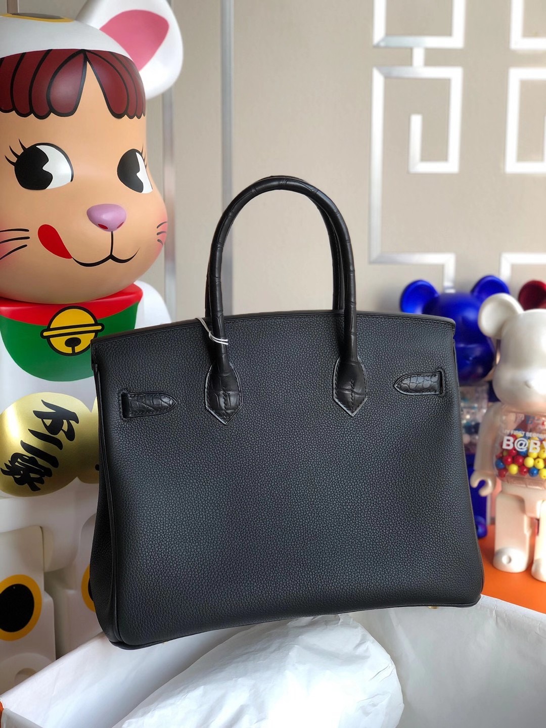 Hong Kong Hermes Birkin 25cm Touch Togo 拼 霧面美洲鱷魚 89 Noir 黑色