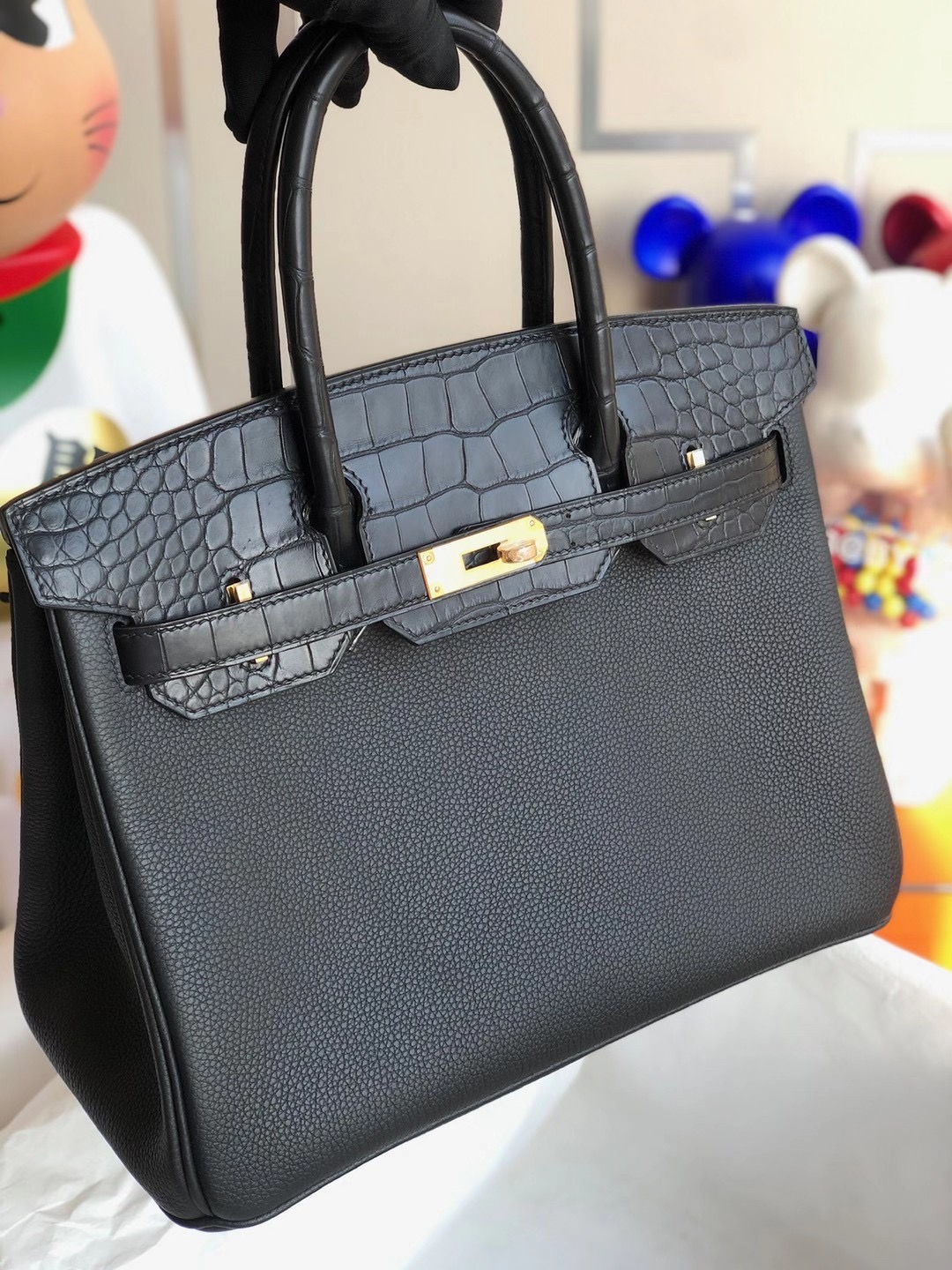 Hong Kong Hermes Birkin 25cm Touch Togo 拼 霧面美洲鱷魚 89 Noir 黑色