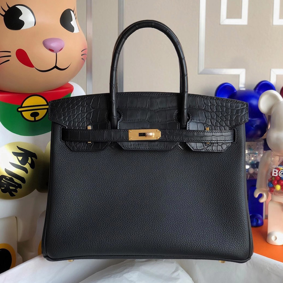 Hong Kong Hermes Birkin 25cm Touch Togo 拼 霧面美洲鱷魚 89 Noir 黑色