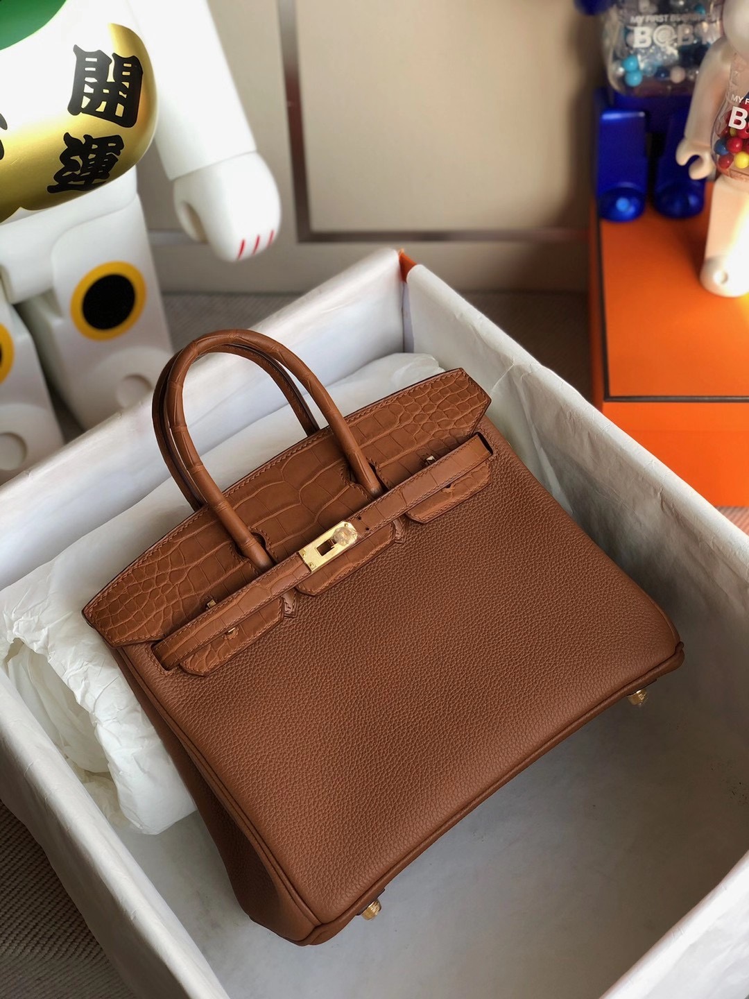 Hong Kong Hermes Birkin 25cm Touch Togo 霧面 美洲鱷 37 Gold 金棕色