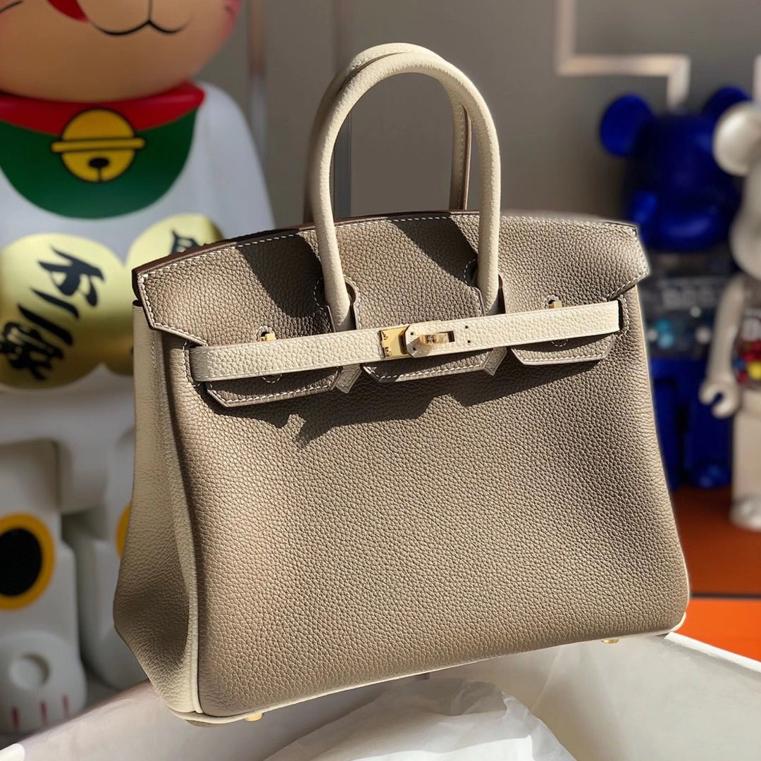 Hong Kong Hermes Birkin 25cm Hss Togo 18 Etoupe 大象灰拼色 10 Craie 奶昔白