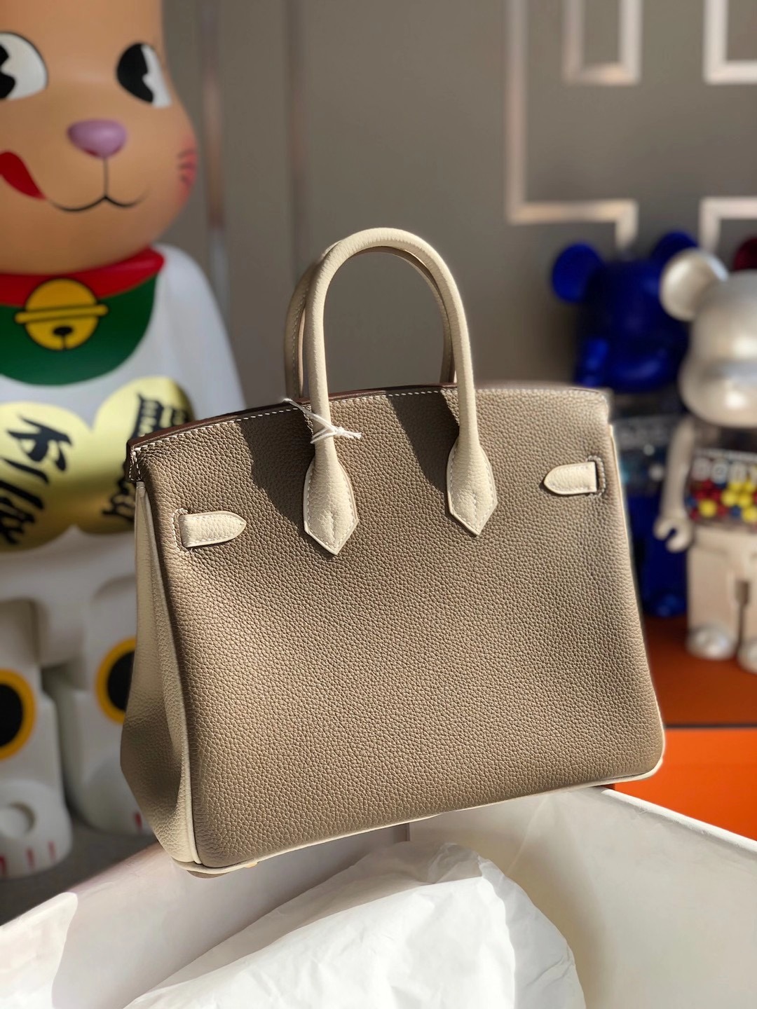 Hong Kong Hermes Birkin 25cm Hss Togo 18 Etoupe 大象灰拼色 10 Craie 奶昔白