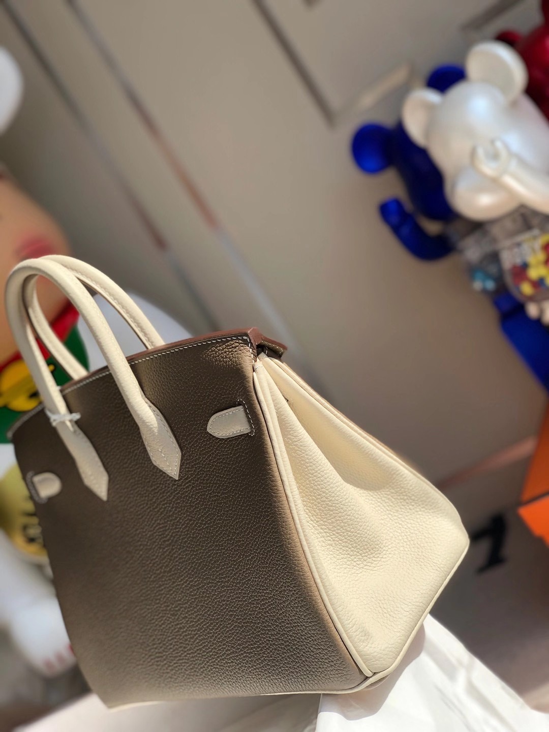 Hong Kong Hermes Birkin 25cm Hss Togo 18 Etoupe 大象灰拼色 10 Craie 奶昔白