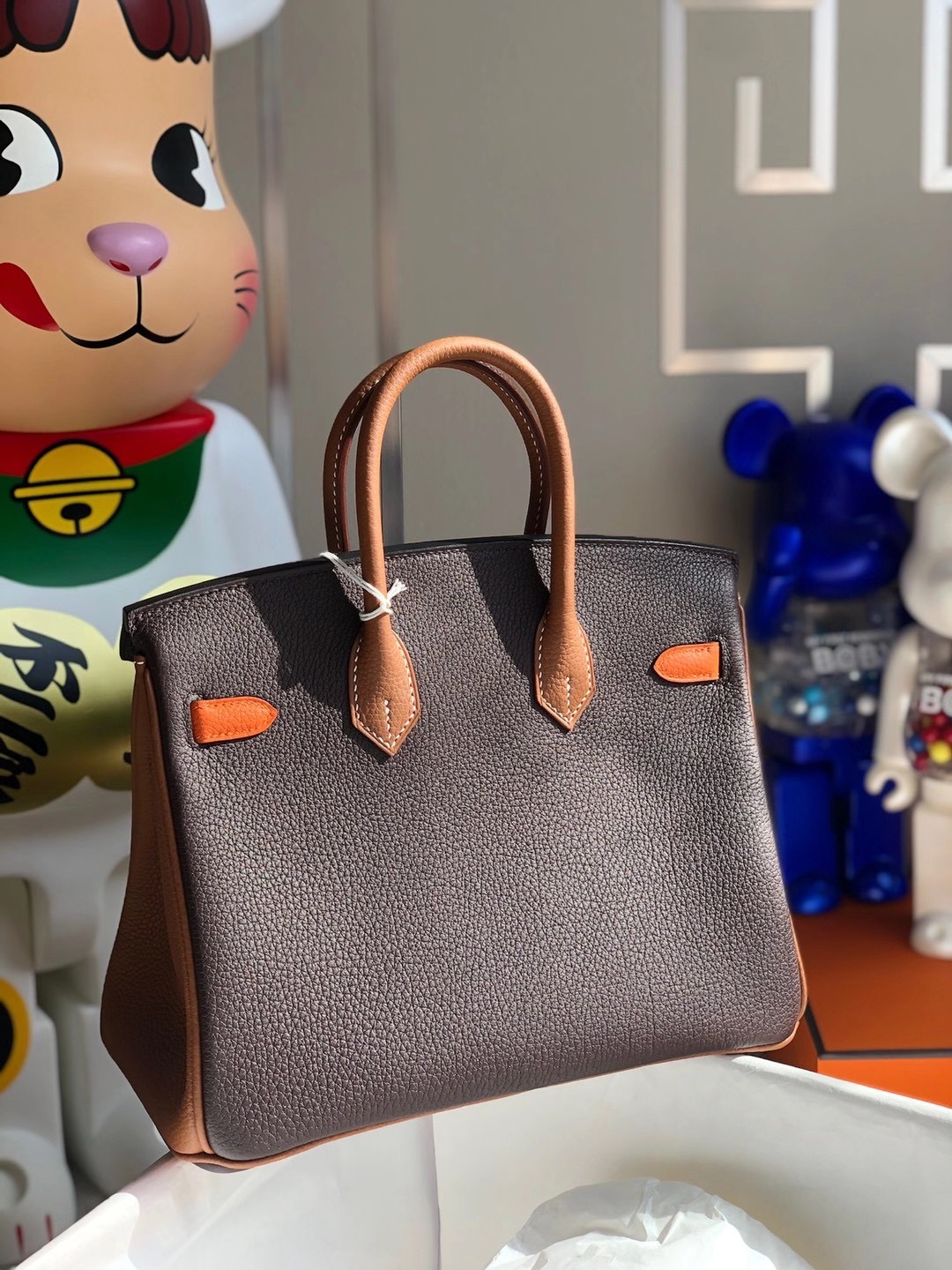 Hermes Birkin 25cm Hss Togo 47 chocolate 巧克力色 拼 37 gold 93 Orange