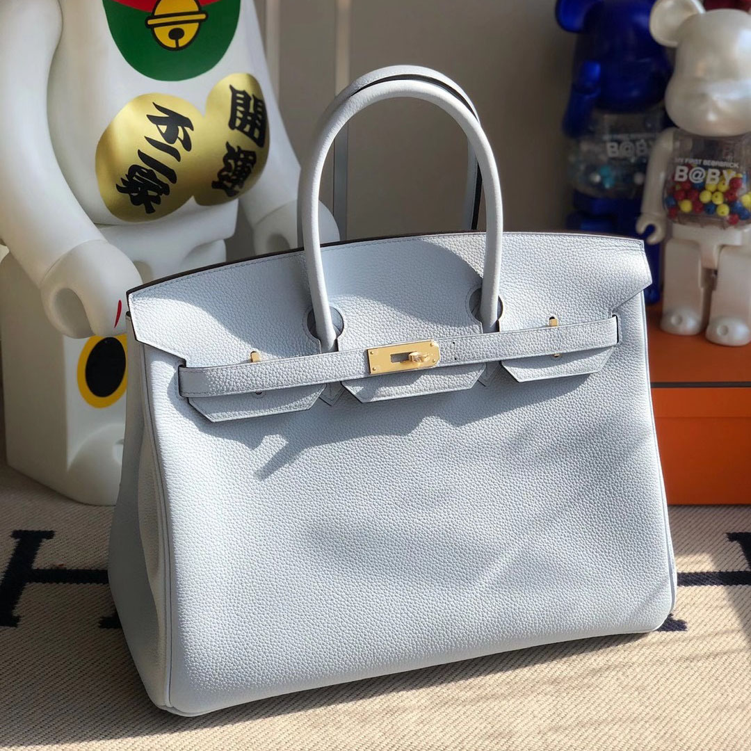 Hong Kong Hermes Birkin 35cm T0 Blue Brume 霧藍色 togo 全手工蠟線縫