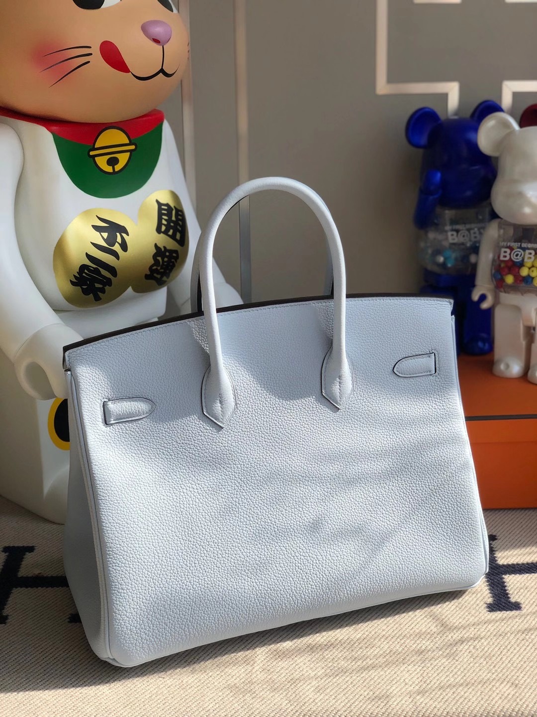 Hong Kong Hermes Birkin 35cm T0 Blue Brume 霧藍色 togo 全手工蠟線縫