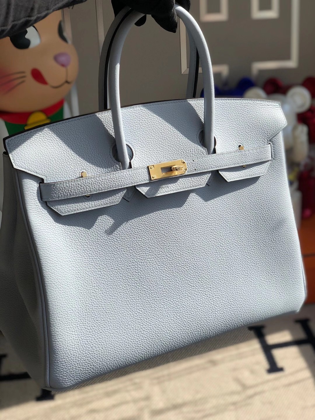 Hong Kong Hermes Birkin 35cm T0 Blue Brume 霧藍色 togo 全手工蠟線縫