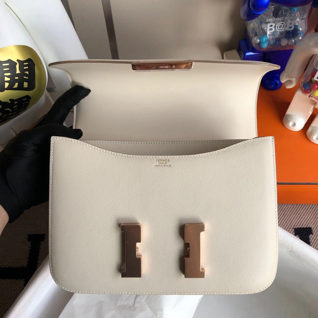 愛馬仕康康空姐包多少錢 USA Hermes Constance 24cm Evercolor 8L Beton 奶油白