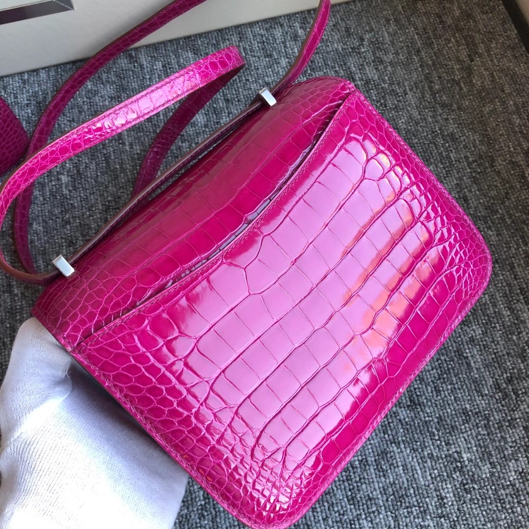 Hermes Constance Mini 19cm J5 Rose sheheraradez 天方夜譚粉紫 亮面方塊 美洲鱷魚