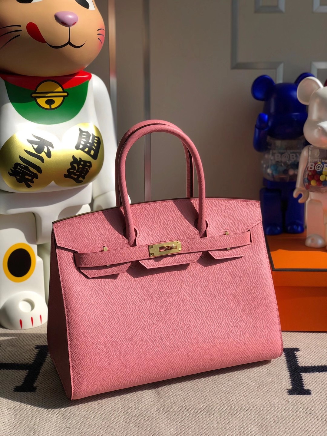 Hermes Birkin 30cm 1Q Rose Confetti 奶昔粉 Sellier Epsom 全手工縫制 外縫 金扣