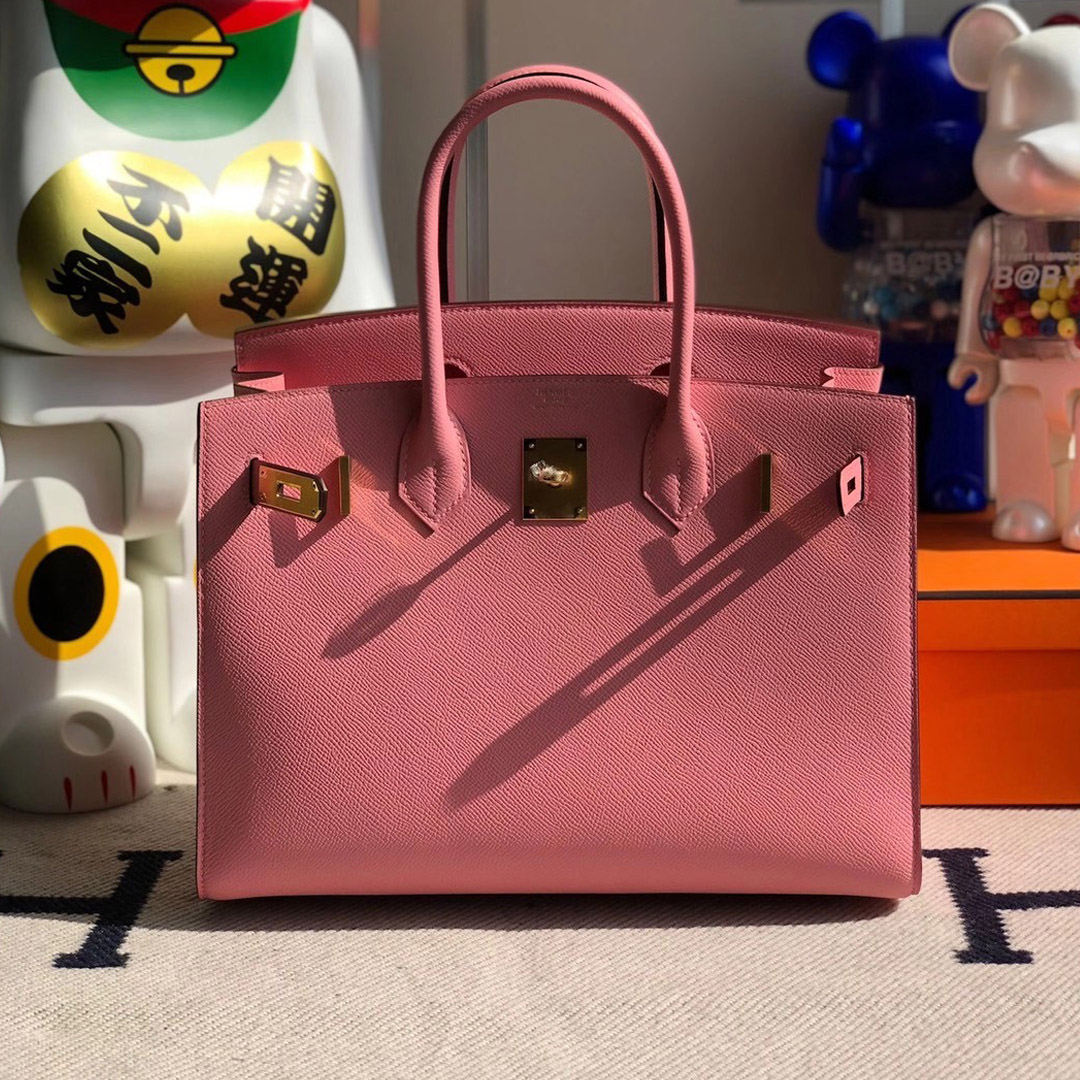 Hermes Birkin 30cm 1Q Rose Confetti 奶昔粉 Sellier Epsom 全手工縫制 外縫 金扣