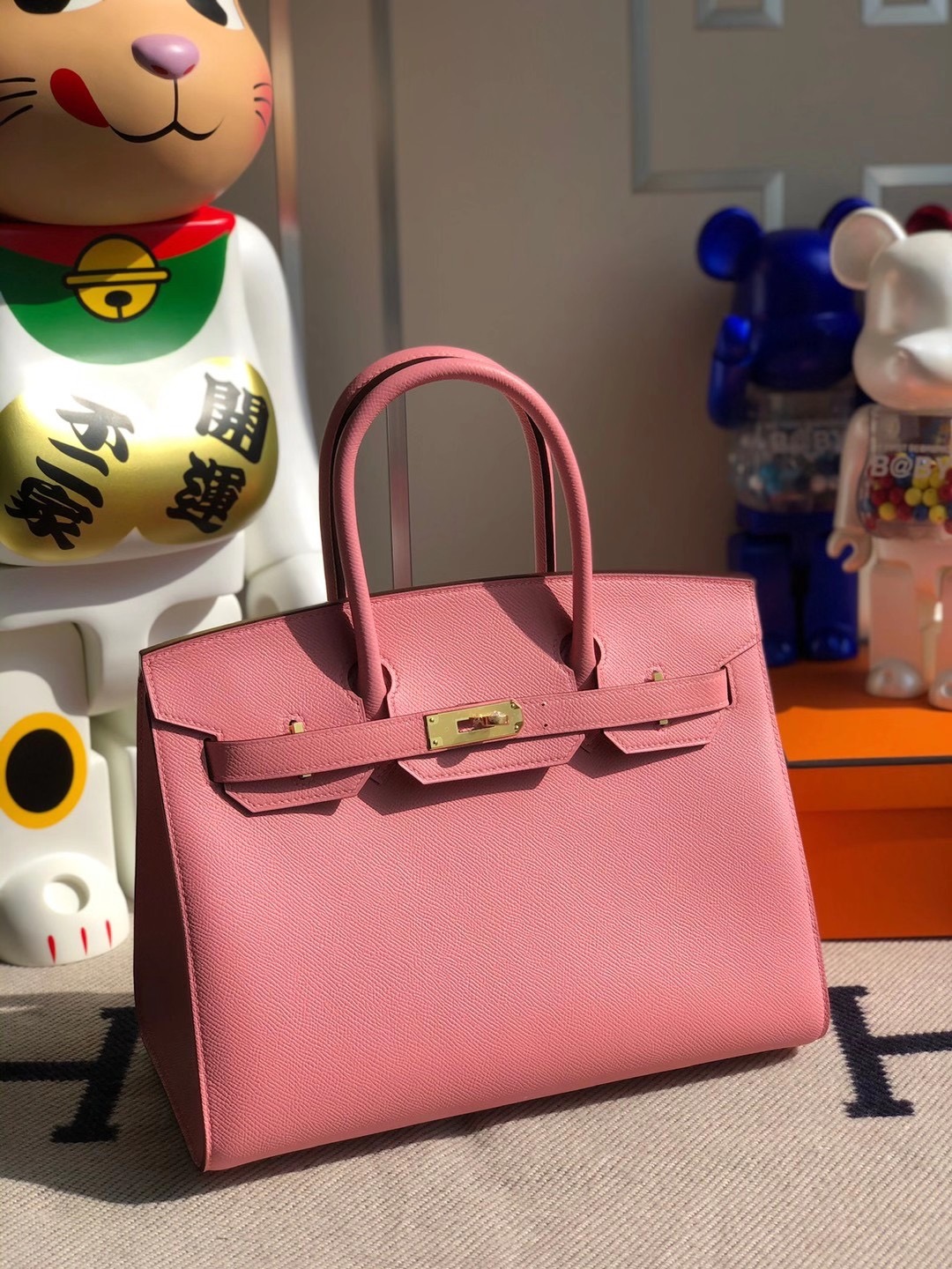 Hermes Birkin 30cm 1Q Rose Confetti 奶昔粉 Sellier Epsom 全手工縫制 外縫 金扣