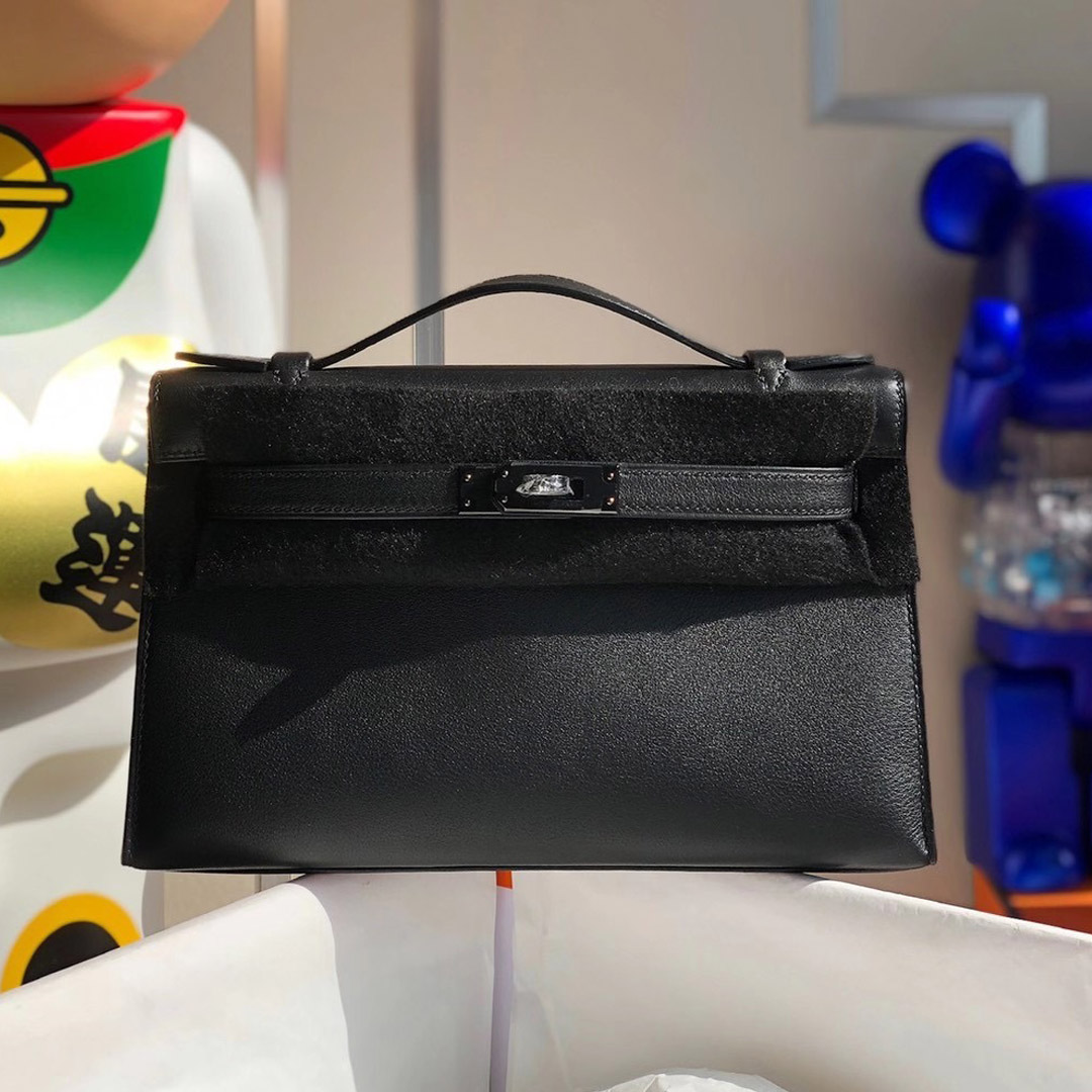 2021年 刻印 Z 刻印 Hermes MiniKelly Pochette Swift 89 Noir 黑色 黑扣