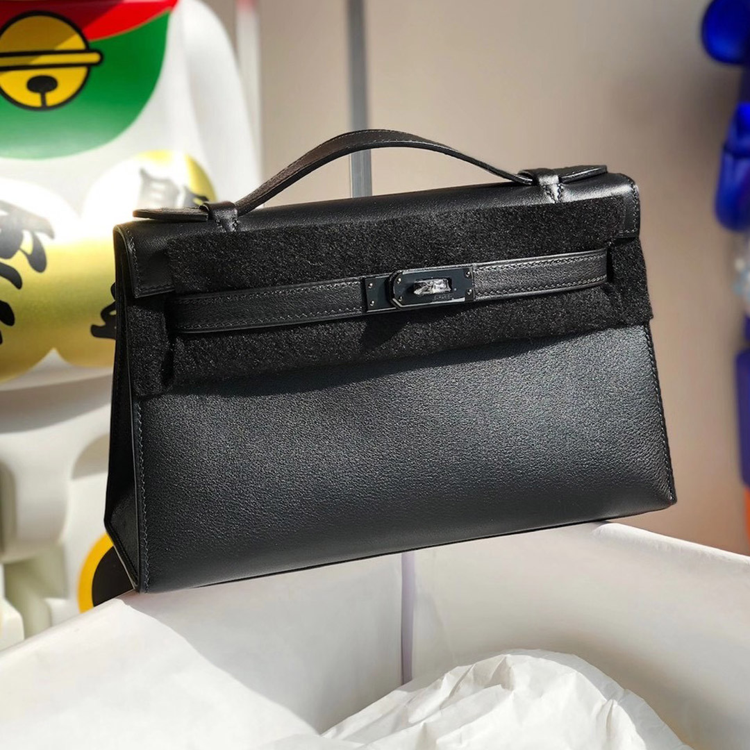 2021年 刻印 Z 刻印 Hermes MiniKelly Pochette Swift 89 Noir 黑色 黑扣