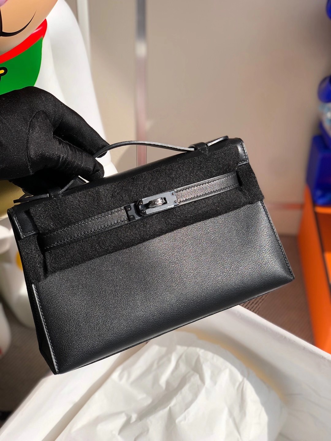 2021年 刻印 Z 刻印 Hermes MiniKelly Pochette Swift 89 Noir 黑色 黑扣