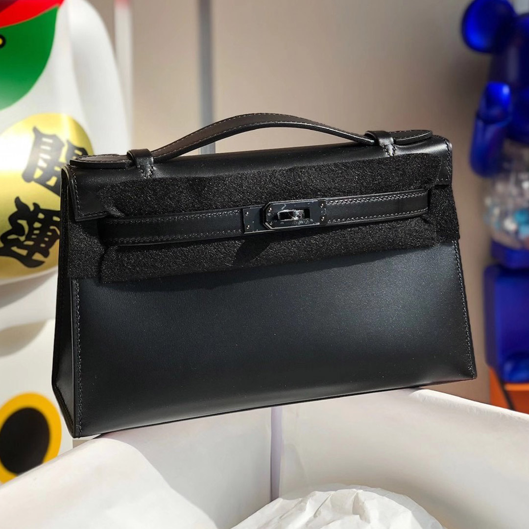 2021年刻印 Z 刻印 Hermes MiniKelly Pochette 22cm Box 89 Noir 黑色 黑扣