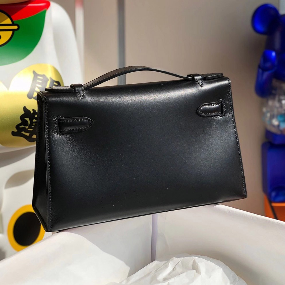 2021年刻印 Z 刻印 Hermes MiniKelly Pochette 22cm Box 89 Noir 黑色 黑扣