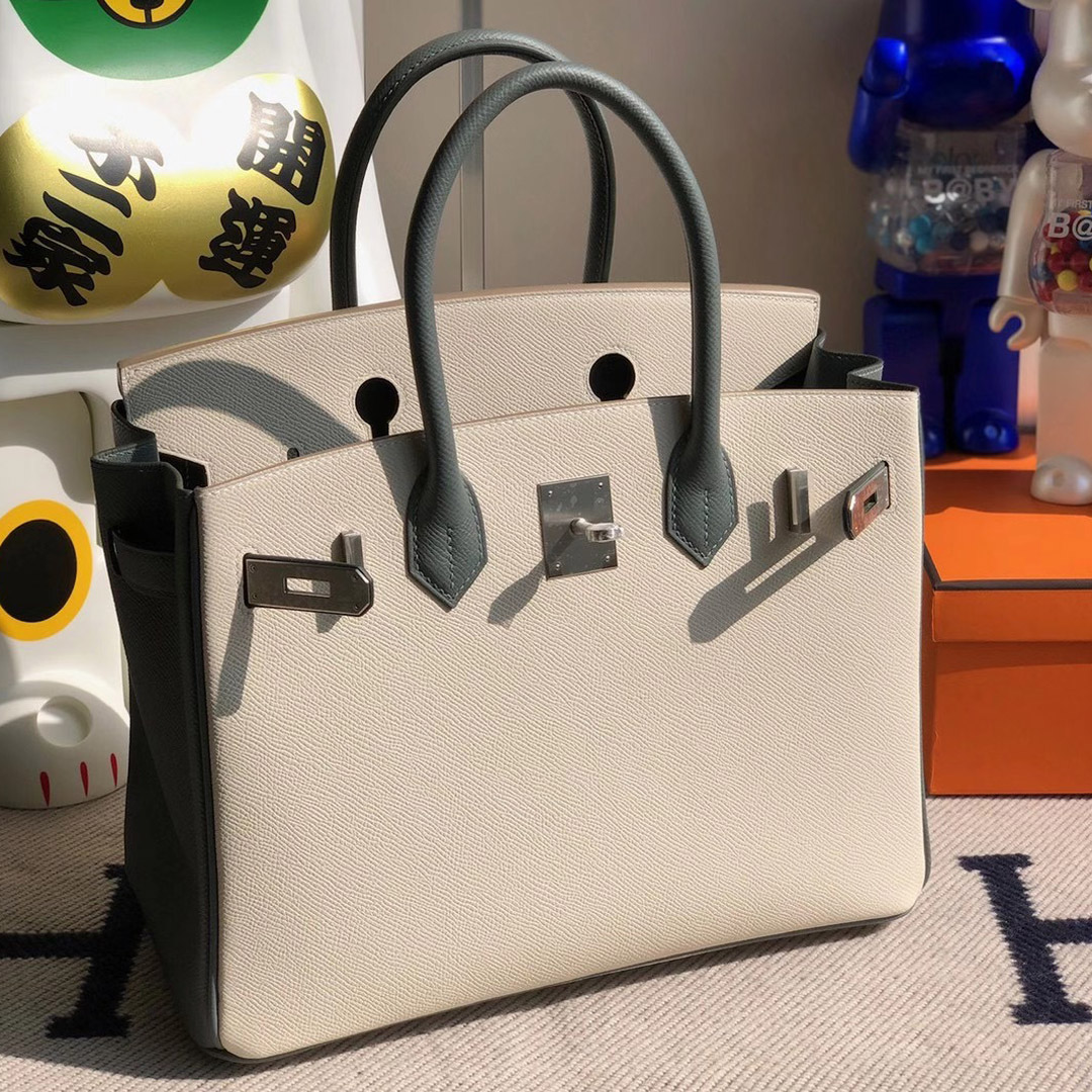 Hermes Birkin 30cm HSS Epsom CK10 Craie 奶昔白 拼 CC63 Vert Amande 杏綠色