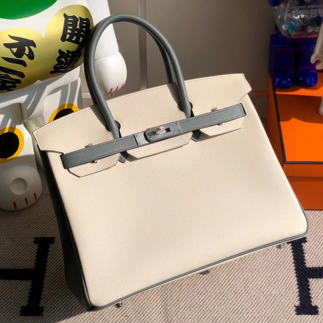 Hermes Birkin 30cm HSS Epsom CK10 Craie 奶昔白 拼 CC63 Vert Amande 杏綠色