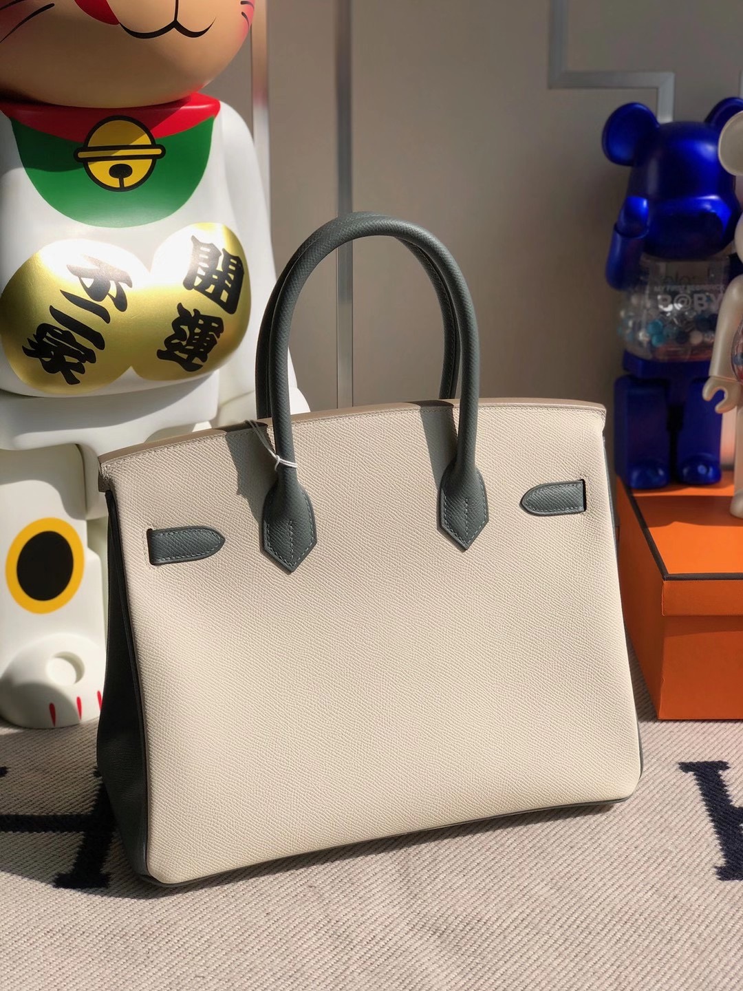 Hermes Birkin 30cm HSS Epsom CK10 Craie 奶昔白 拼 CC63 Vert Amande 杏綠色