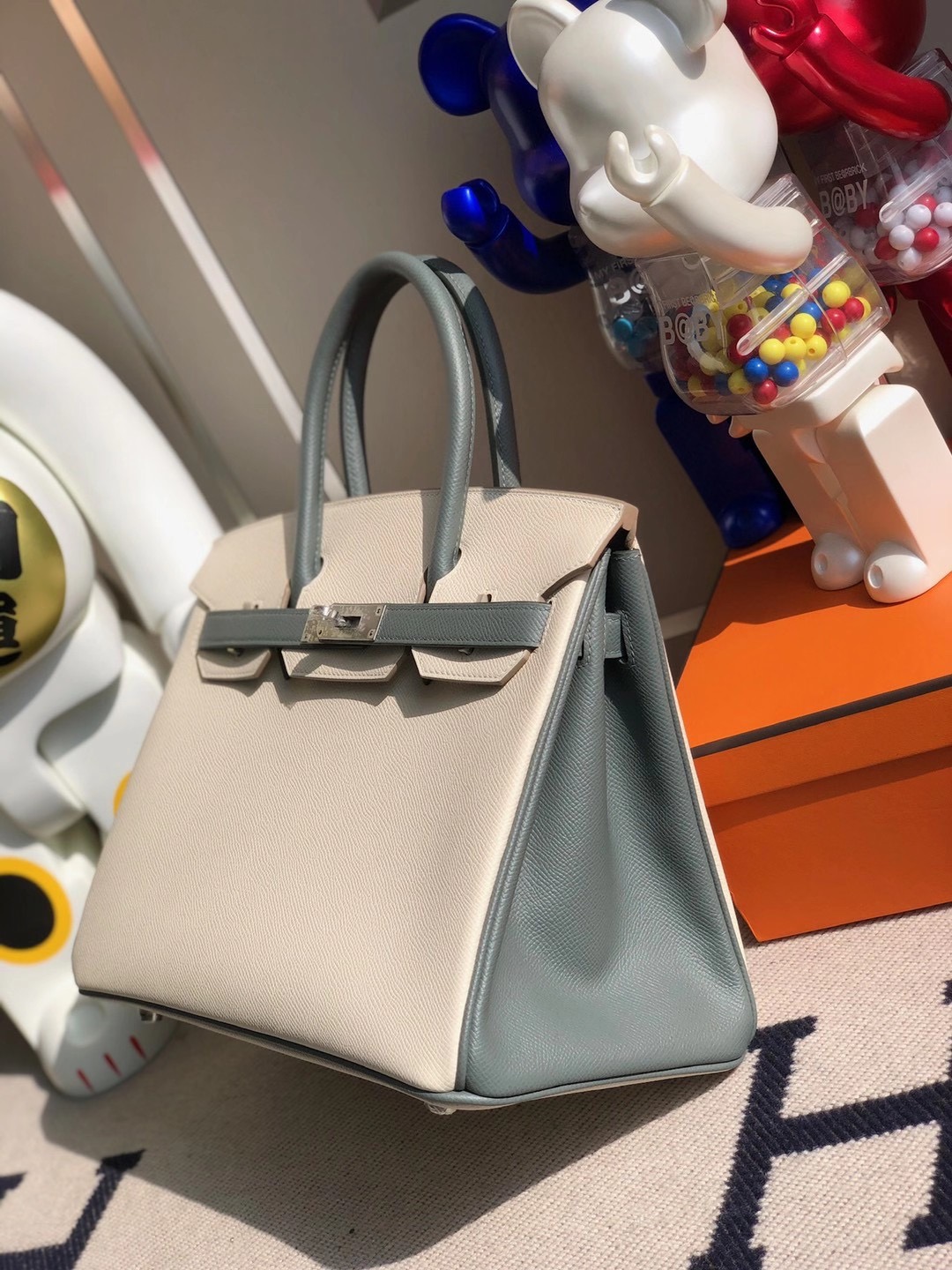 Hermes Birkin 30cm HSS Epsom CK10 Craie 奶昔白 拼 CC63 Vert Amande 杏綠色