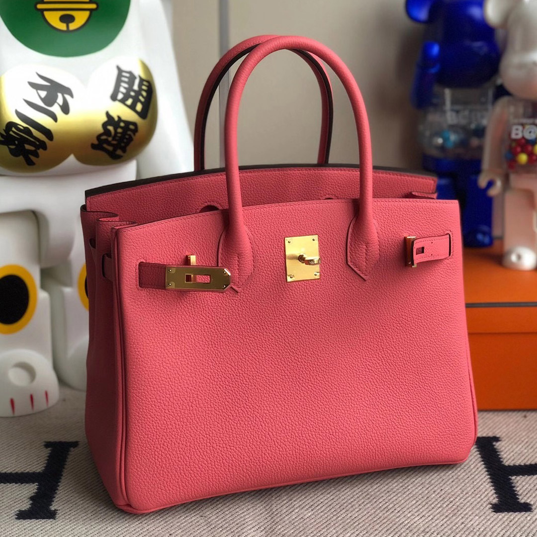 愛馬仕鉑金包多少錢 Hermes Birkin 30cm Togo U5 Rose Lipstick 唇膏粉 全手工蜜蠟線縫制