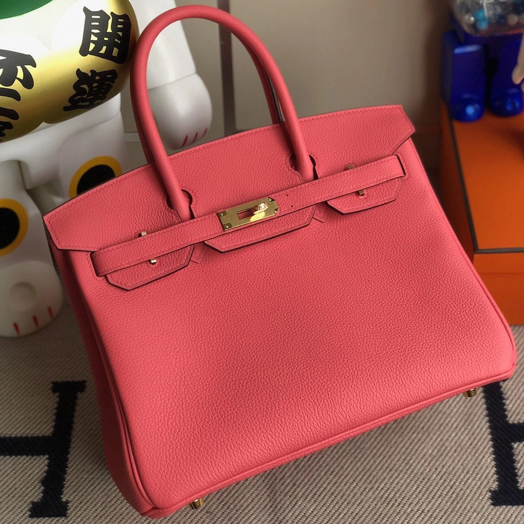 愛馬仕鉑金包多少錢 Hermes Birkin 30cm Togo U5 Rose Lipstick 唇膏粉 全手工蜜蠟線縫制