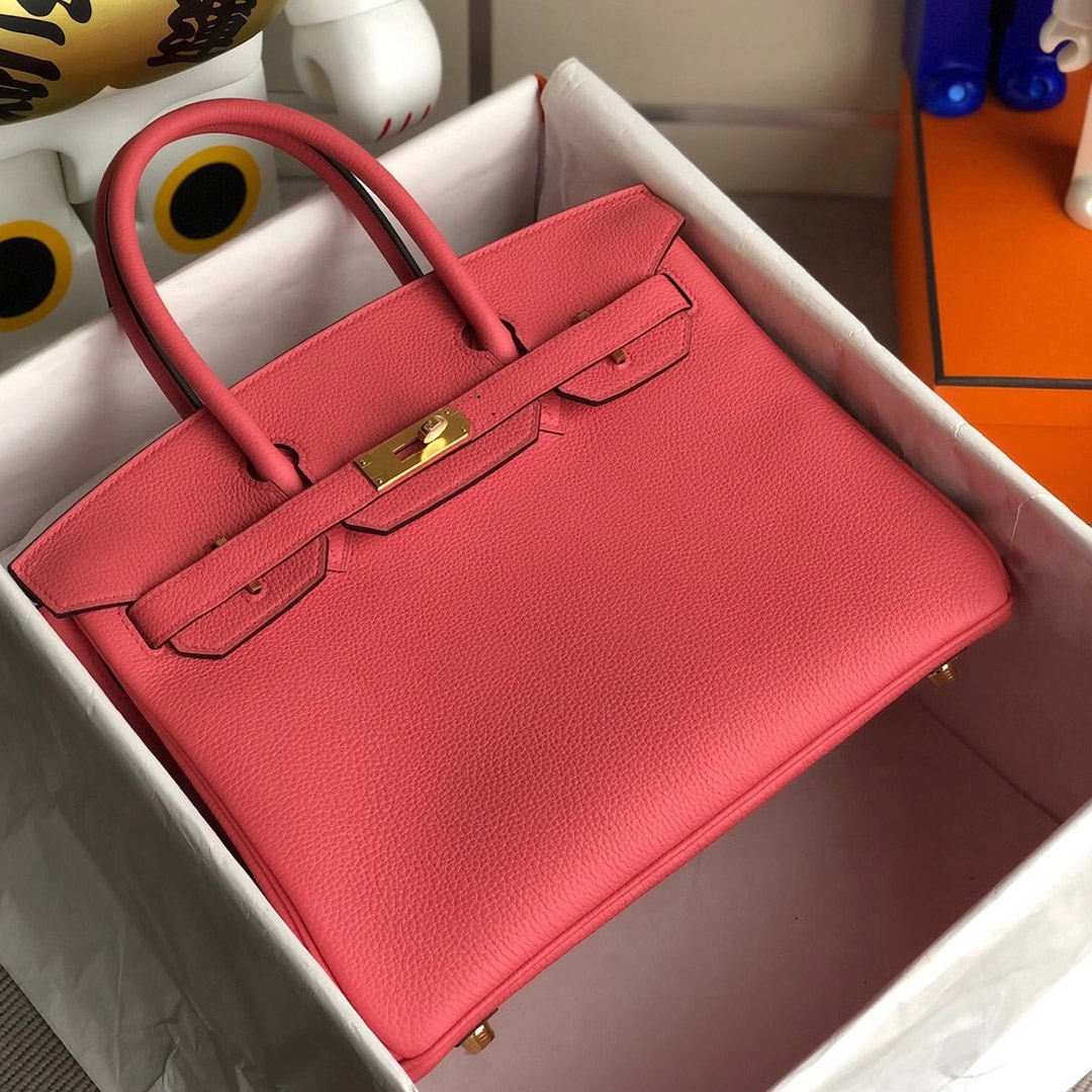 愛馬仕鉑金包多少錢 Hermes Birkin 30cm Togo U5 Rose Lipstick 唇膏粉 全手工蜜蠟線縫制