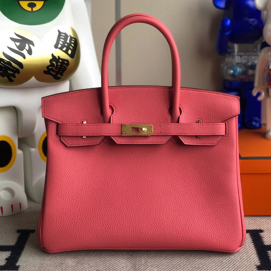 愛馬仕鉑金包多少錢 Hermes Birkin 30cm Togo U5 Rose Lipstick 唇膏粉 全手工蜜蠟線縫制