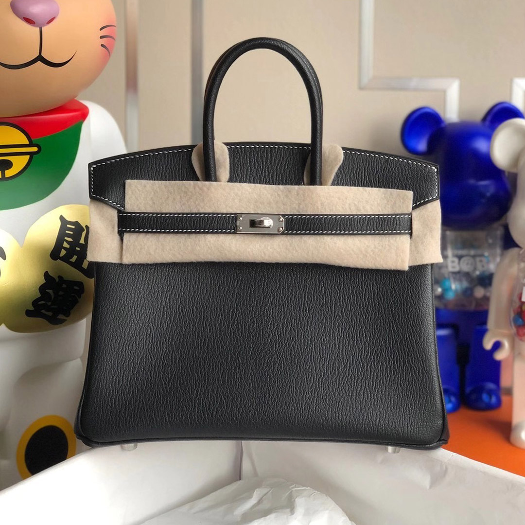 Hermes Birkin 25cm Chevre 山羊皮 89 Noir 黑色拼 9D Jaune Amber 琥珀黃 馬蹄印